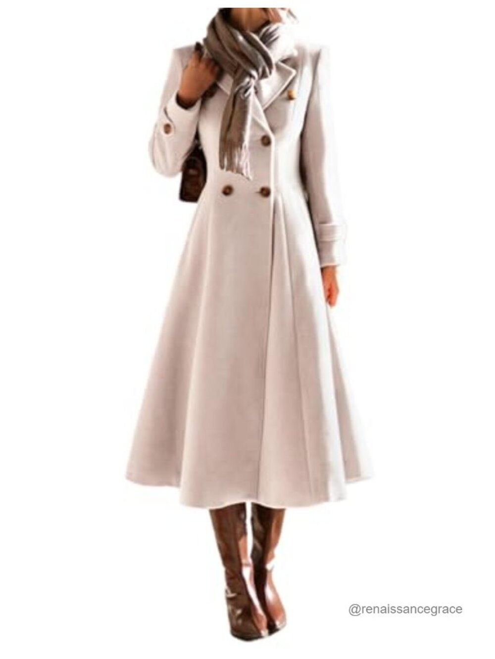 Womens Long Wool Blend Pea Coat Double Breasted Trench Coat Notch Lapel